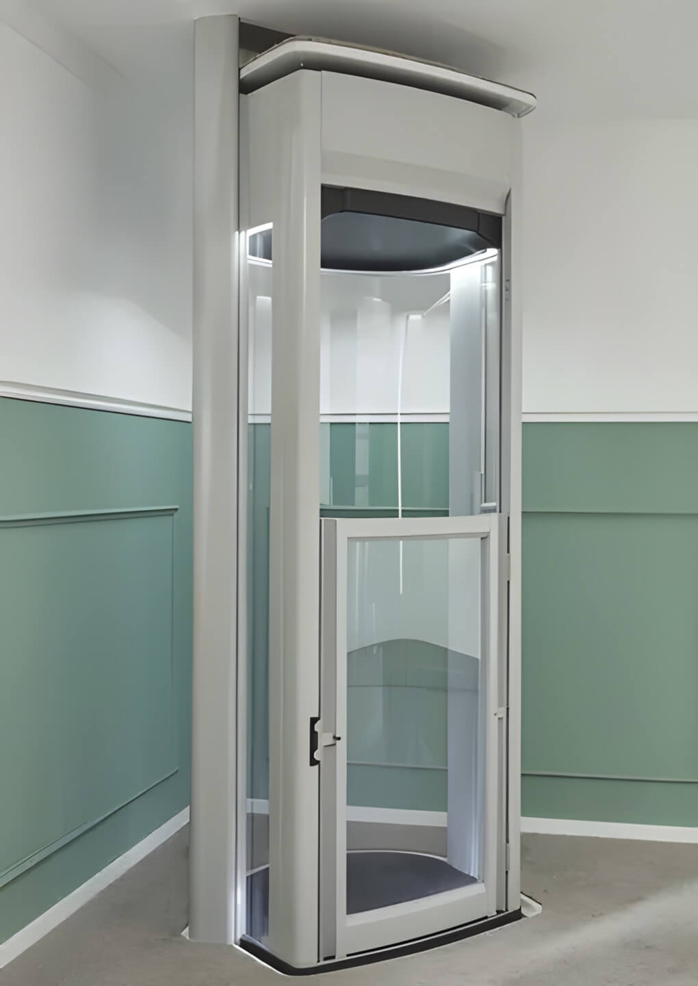 Stiltz Duo Plus through floor home lift in the upstairs position