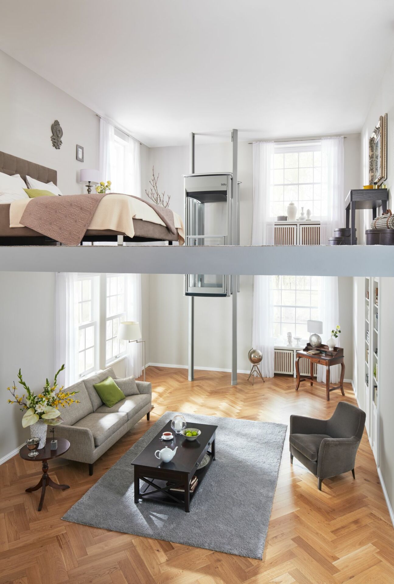 Stiltz Trio home lift returning to the ground floor